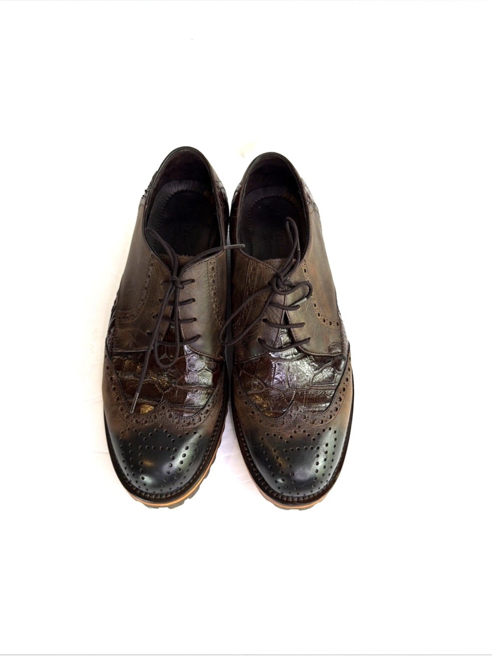 Belvedere Brown Leather Wingtip Oxford Dress Shoes Men Size 9.5 Made in Mexico